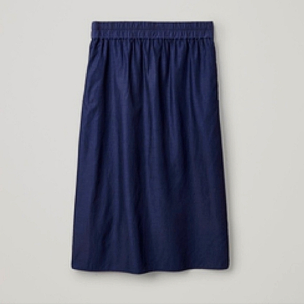 COS-Elastic Waist & Pockets Midi 100% Polyester Navy Skirt-Size 2